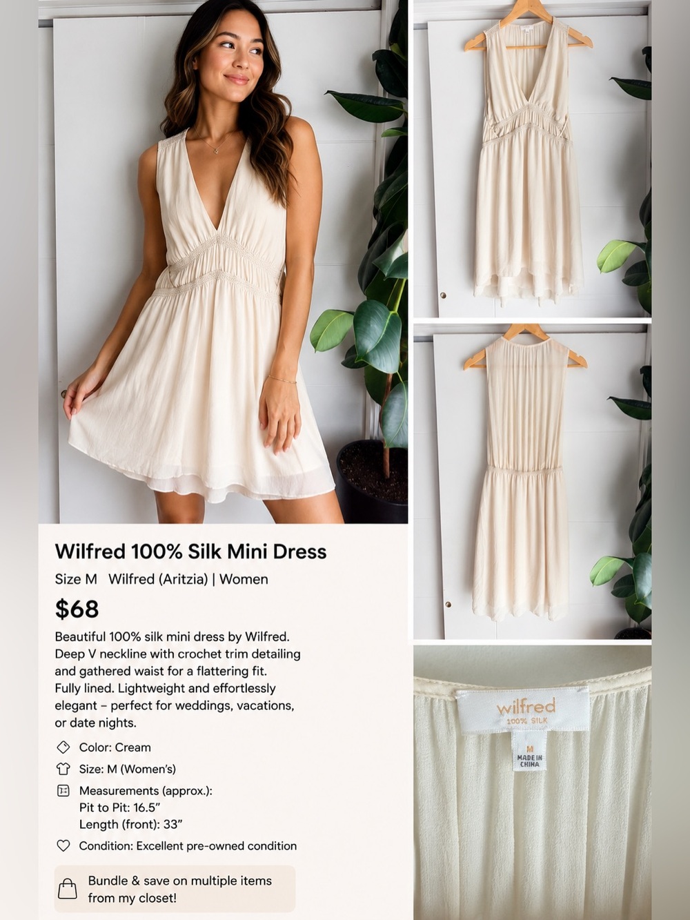 Wilfred Cream V-Neck Silk Mini Dress
